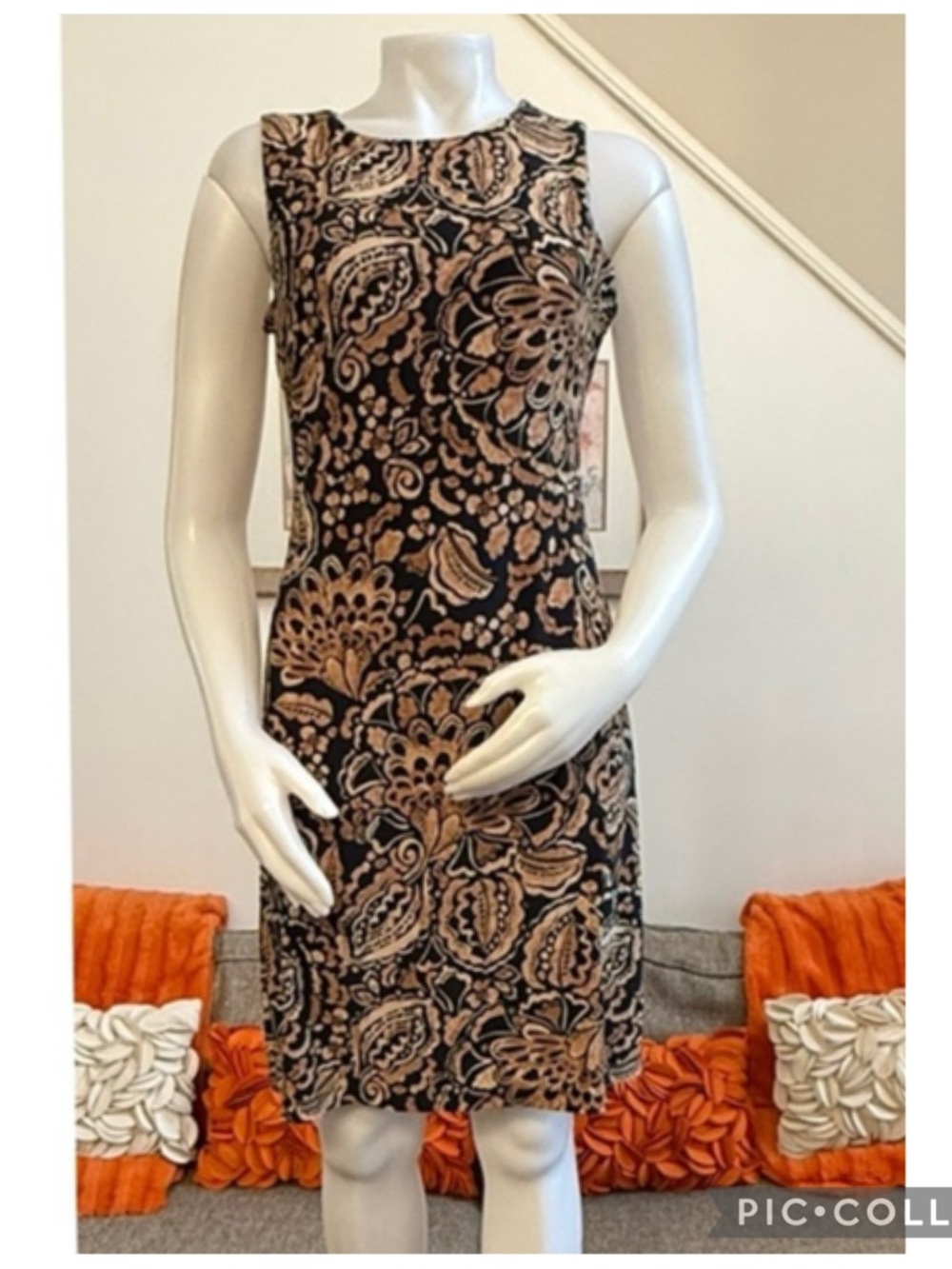 ❣️🆕Tommy Hilfiger Navy & Tan Paisley Print Sleeveless Sheath Dress❣️